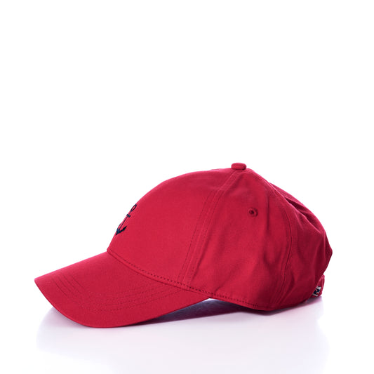The Anchor Baseball Hat - Red by Batela USA Inc is shown from the side on a white background, showcasing its embroidered anchor—ideal for nautical adventures. by Sea Bags