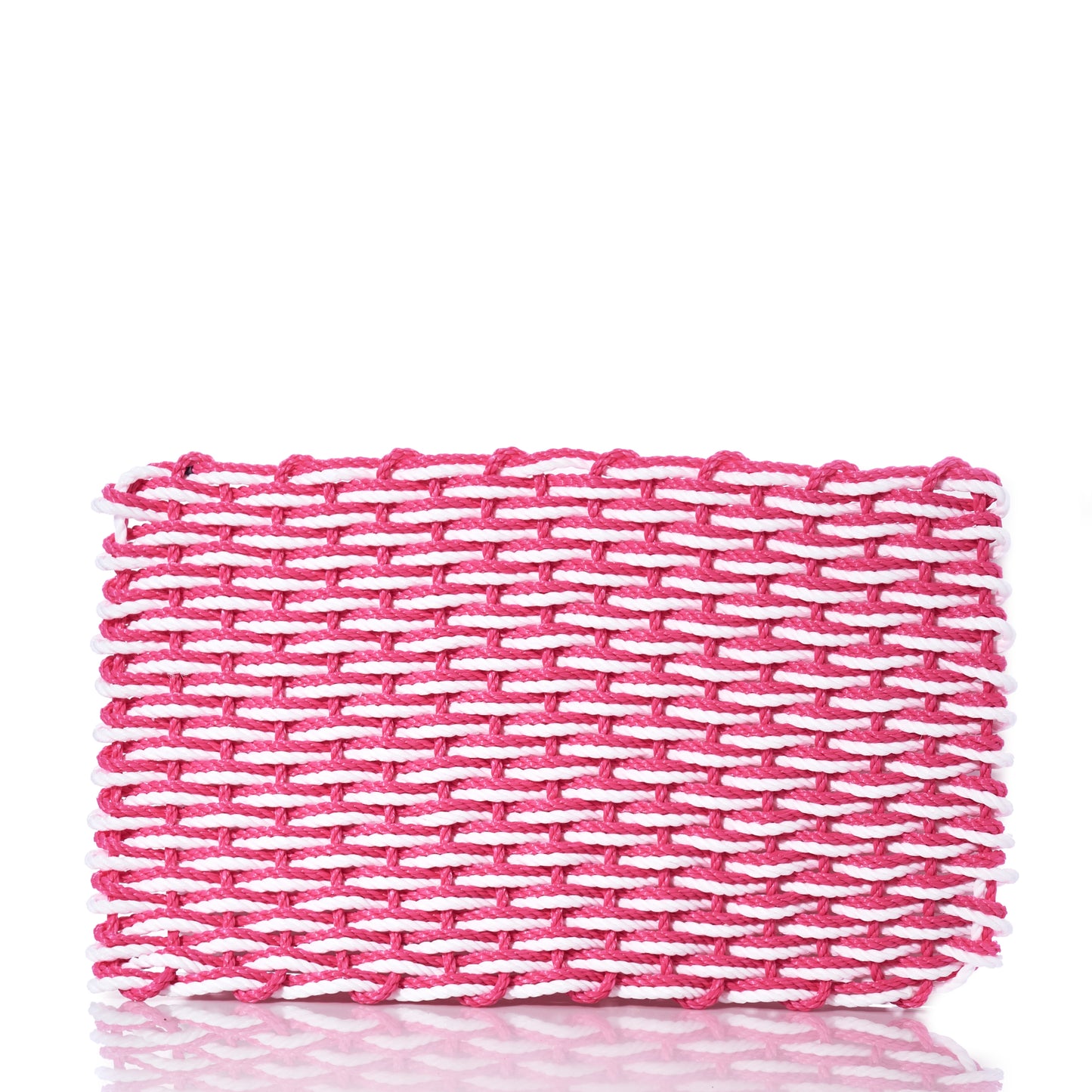 The Fisherman Rope Mat - Pink White from Advanced Industrial Solutions Inc is an eco-friendly woven mat crafted from pink and white yarn, shown against a white background. by Sea Bags