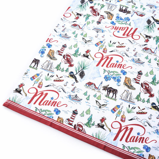 Add a touch of New England charm to your kitchen with the Maine Tea Towel set of 2 by Boston International. Featuring a white cloth trimmed in red, these tea towels showcase cheerful illustrations and text celebrating Maine—including lobsters, lighthouses, moose, blueberries, boats, and “Maine” in bold red script—making them a delightful accent for your home or a thoughtful hostess gift.