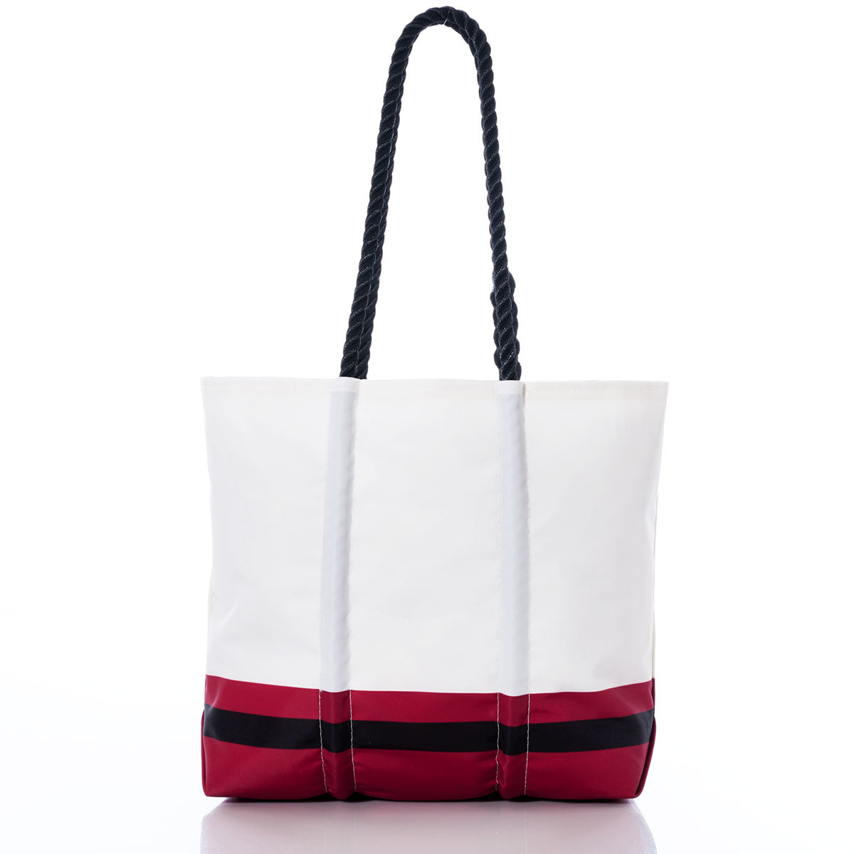 Sea Bags Arizona Cardinals Medium Tote featuring black rope handles, a red bottom trim, and a black horizontal stripe near the base, crafted from recycled sail cloth and shown against a white background. by Sea Bags