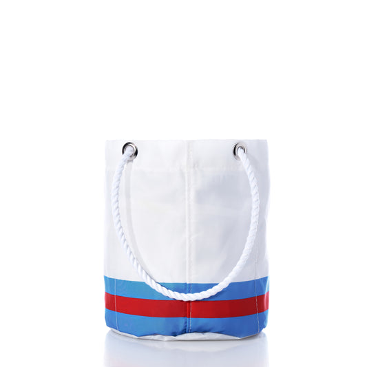 Tennessee Titans Beverage Bucket by Sea Bags, featuring navy blue rope handles and horizontal blue stripes near the base, crafted from recycled sail cloth for a sustainable touch, displayed on a white background. by Sea Bags