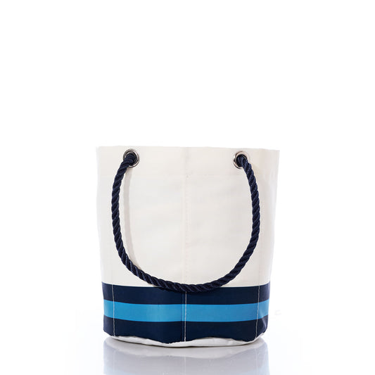 Tennessee Titans Beverage Bucket by Sea Bags, featuring navy blue rope handles and horizontal blue stripes near the base, crafted from recycled sail cloth for a sustainable touch, displayed on a white background. by Sea Bags