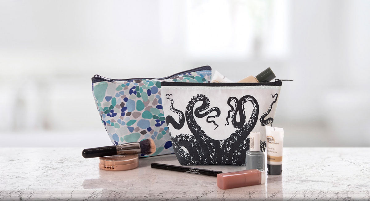 a pair of cosmetic bags for storing makeup