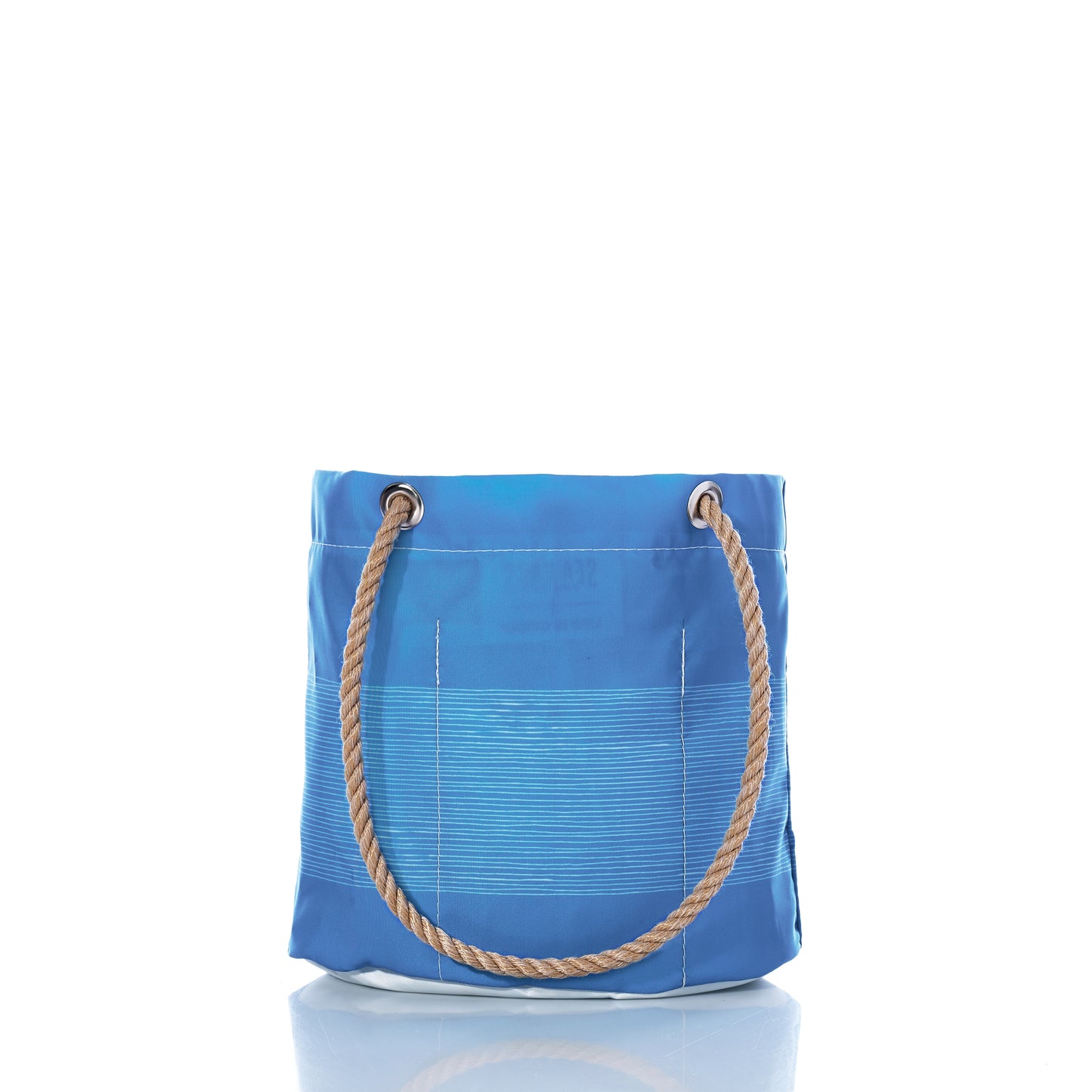 Sea Bags Life is Good Dog Days Essential Handbag—a stylish blue tote crafted from recycled sailcloth, featuring rope handles and shown against a white background for an eco-friendly statement accessory. by Sea Bags