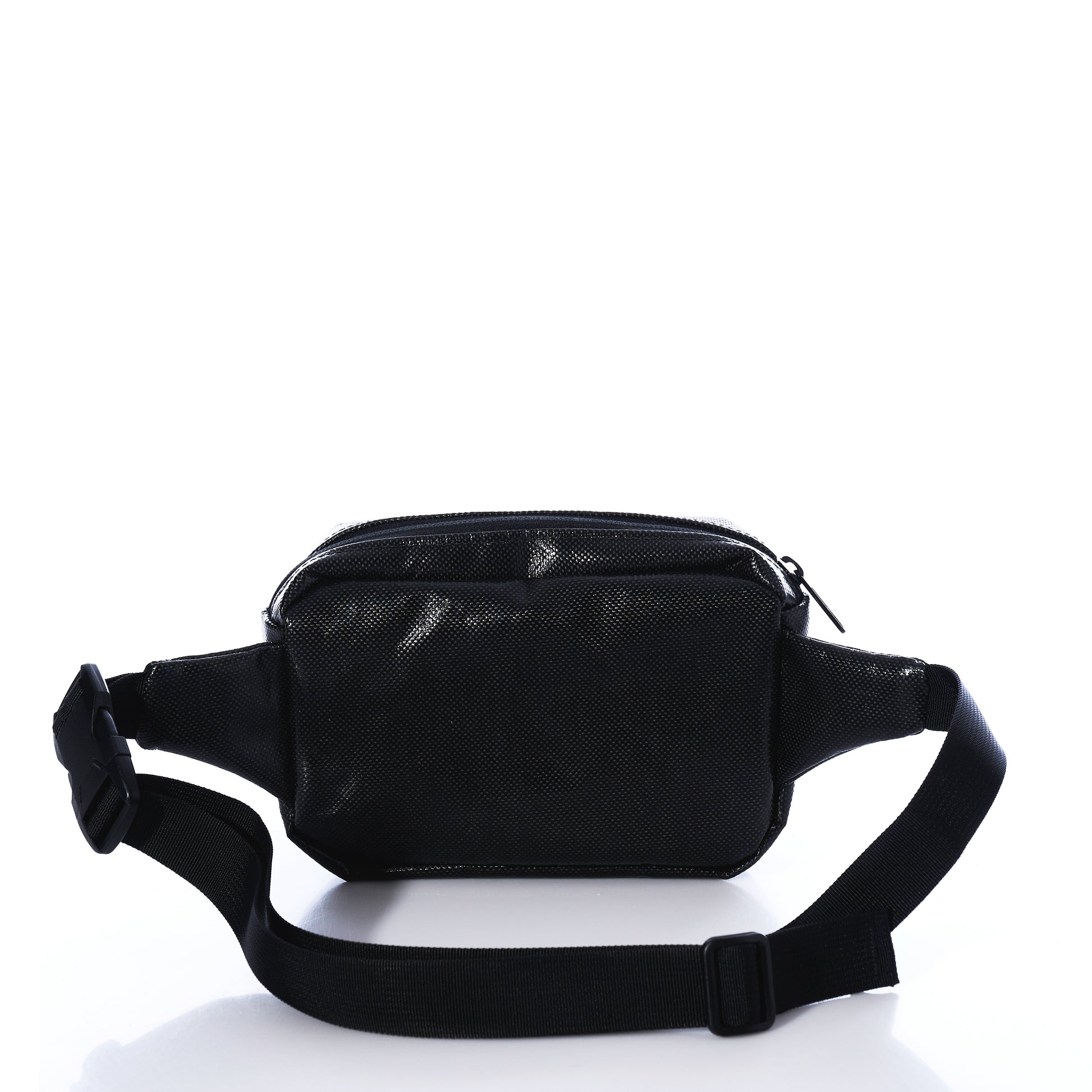 The Sea Bags Black Dragon Belt Bag, featuring water-resistant material, an adjustable strap, and a zipper closure, is displayed against a white background. by Sea Bags