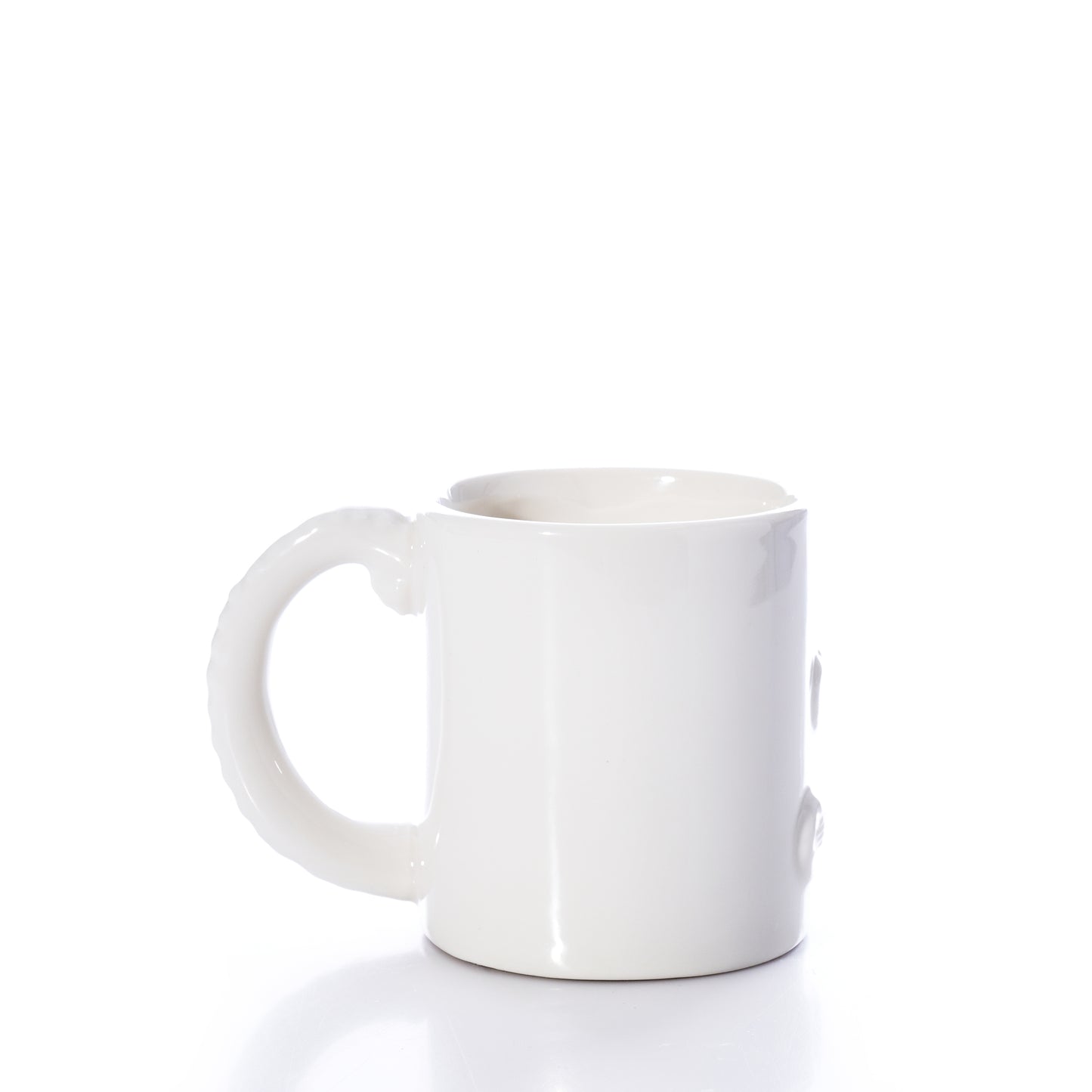 The White Octopus Mug by Batela USA Inc is a classic white ceramic mug with a handle, photographed against a plain white background—perfect for anyone searching for a timeless nautical mug to add to their collection. by Sea Bags