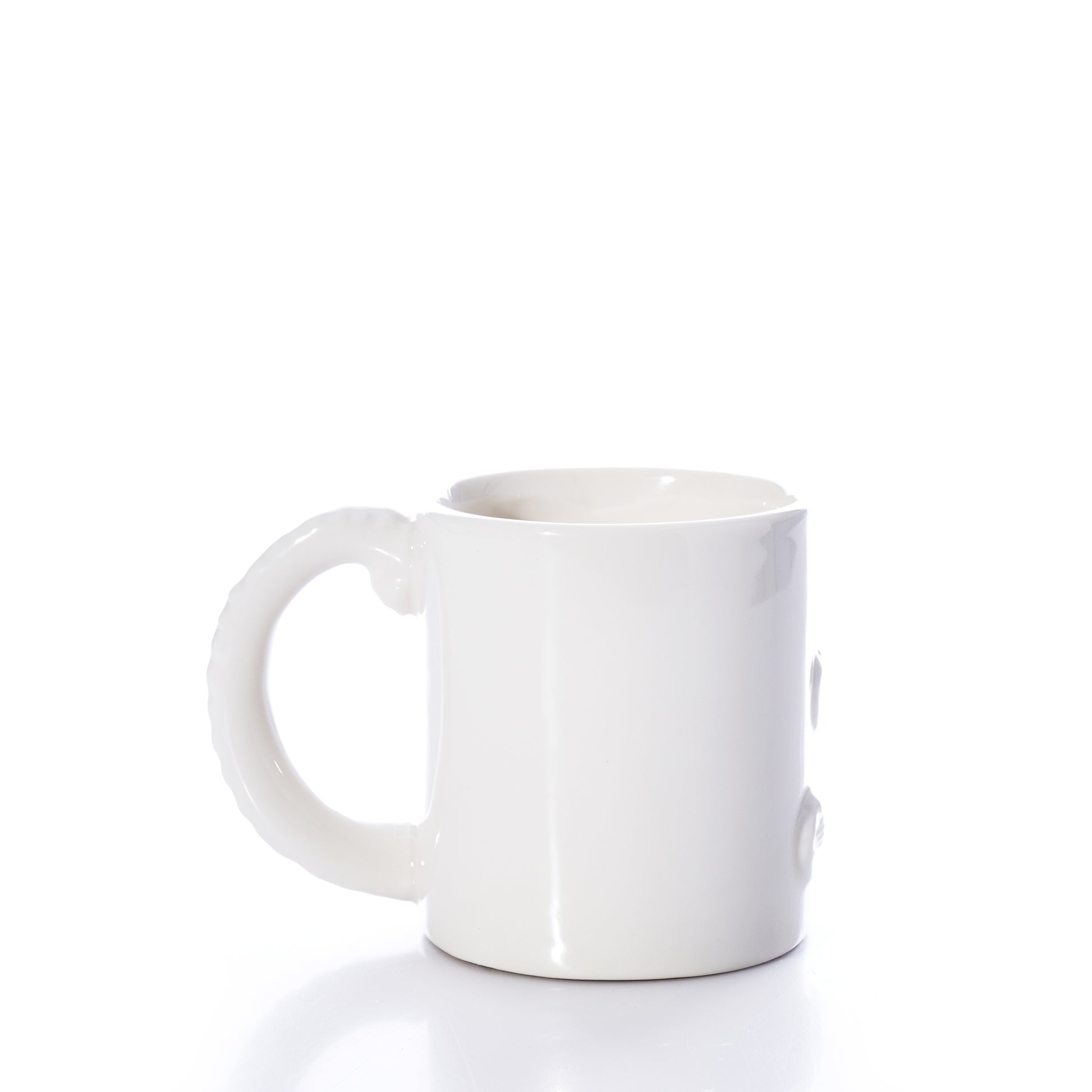 The White Octopus Mug by Batela USA Inc is a classic white ceramic mug with a handle, photographed against a plain white background—perfect for anyone searching for a timeless nautical mug to add to their collection. by Sea Bags