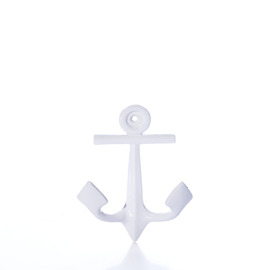 A White Anchor Wall Hook by Batela USA Inc is centered on a plain white background, featuring minimal shadows and clean lines—an ideal accent for coastal decor. by Sea Bags