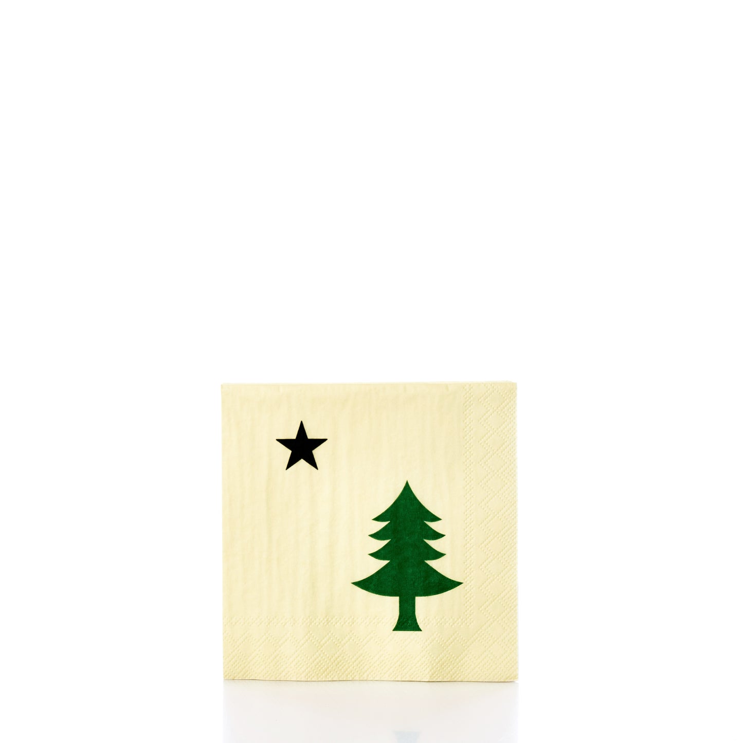 The Maine Bicentennial Cocktail Napkins by Boston International feature a yellow background with a green pine tree and a black star, inspired by the historic pine-tree-and-star flag, and are shown centered against a white backdrop. by Sea Bags