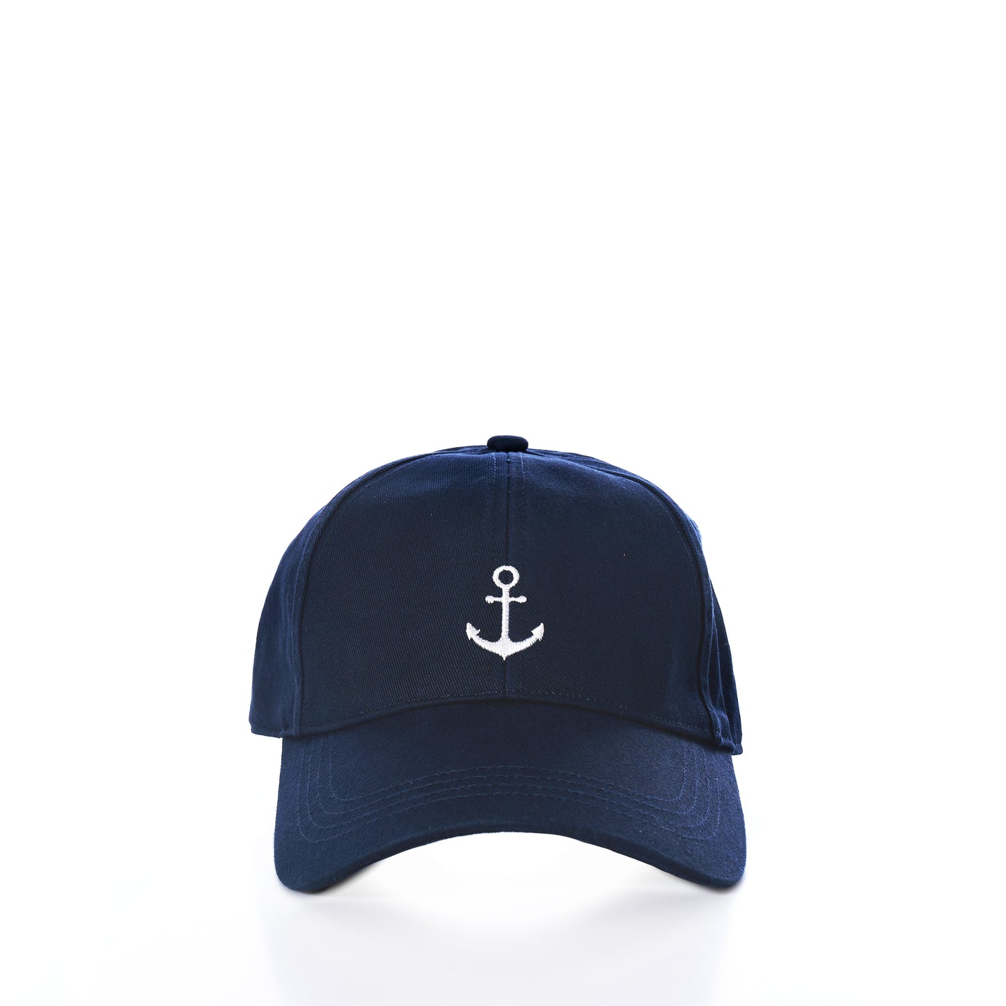 Introducing the Anchor Baseball Hat - Navy by True, featuring a white embroidered anchor symbol on the front for classic sun protection, showcased against a clean white background.