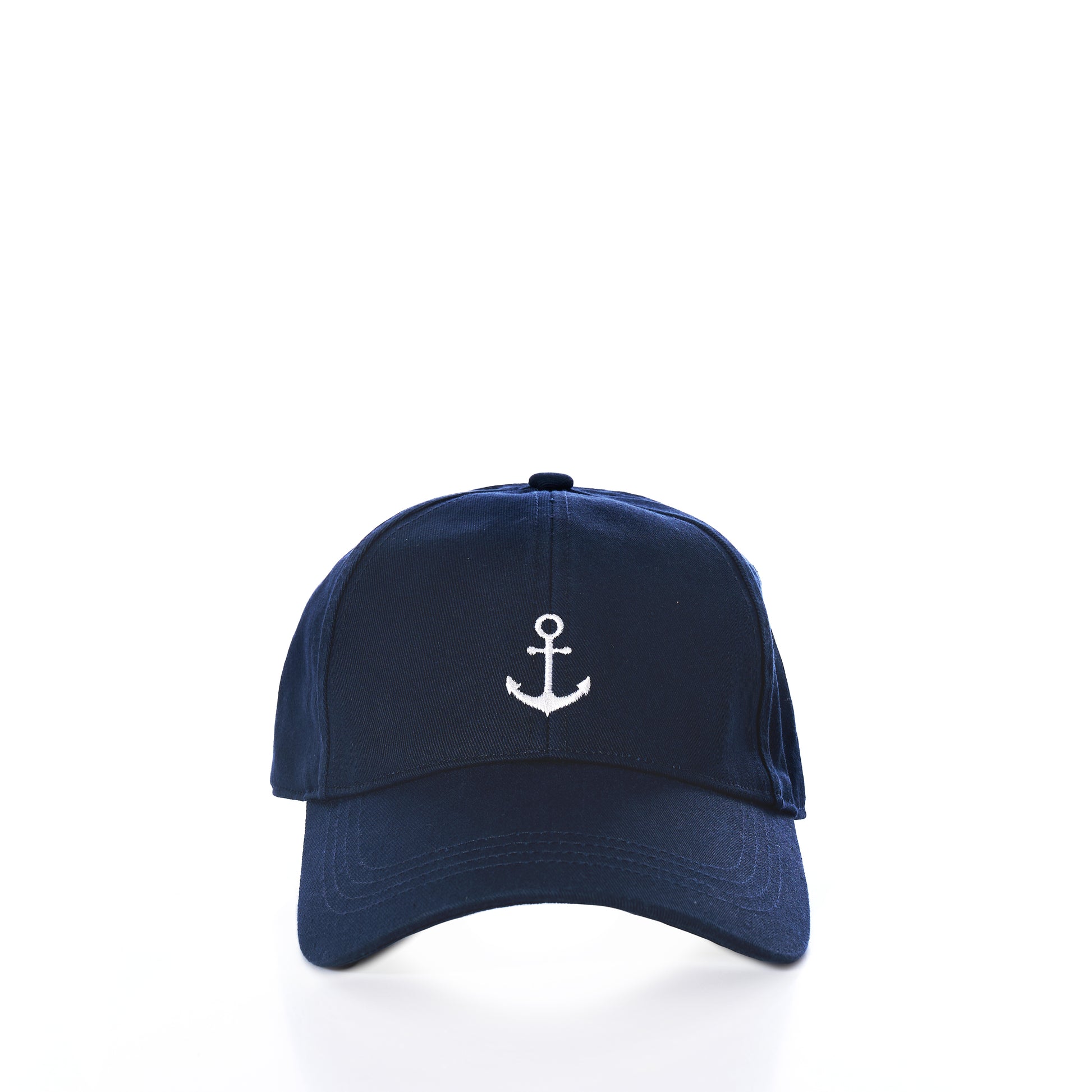 Introducing the Anchor Baseball Hat - Navy by True, featuring a white embroidered anchor symbol on the front for classic sun protection, showcased against a clean white background.