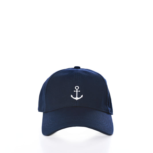 Introducing the Anchor Baseball Hat - Navy by True, featuring a white embroidered anchor symbol on the front for classic sun protection, showcased against a clean white background.