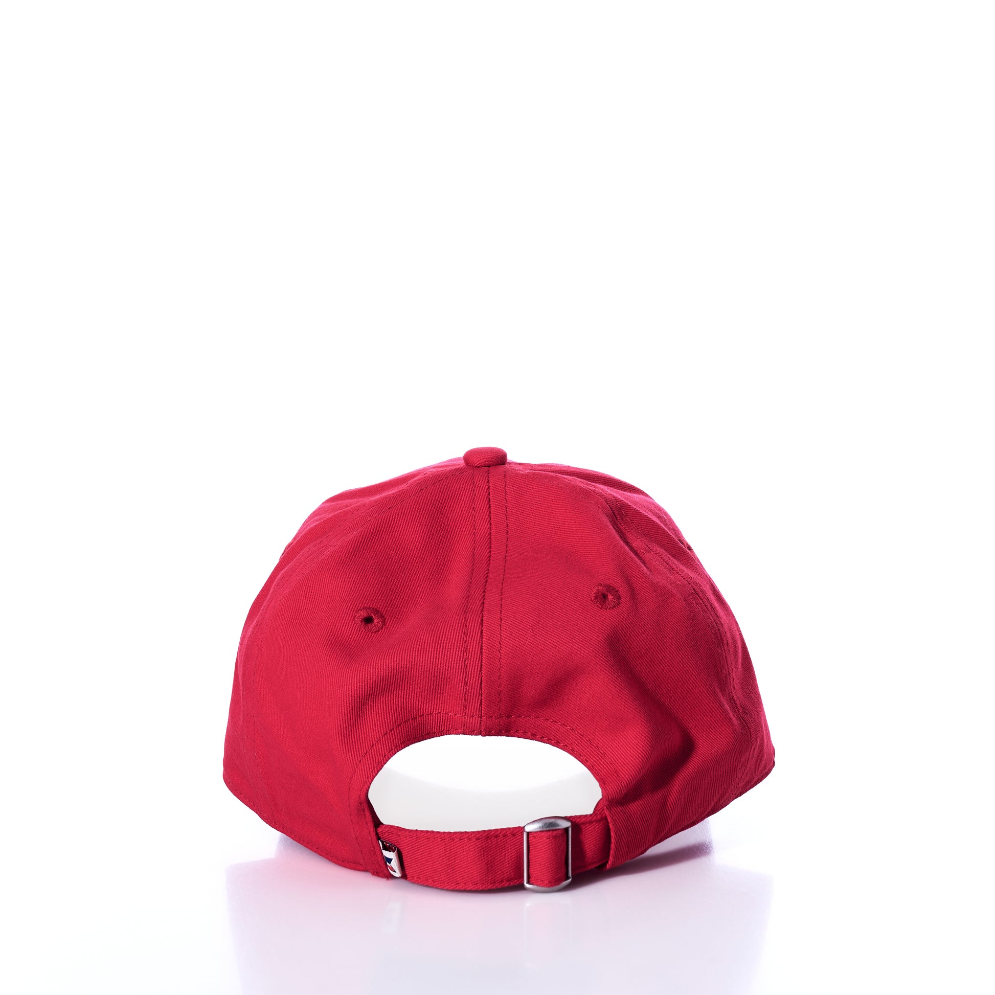 Anchor Baseball Hat - Red by Batela USA Inc, shown from the back with an adjustable strap and metal clasp against a white background—ideal for nautical adventures or complementing your favorite anchor-embroidered outfits. by Sea Bags
