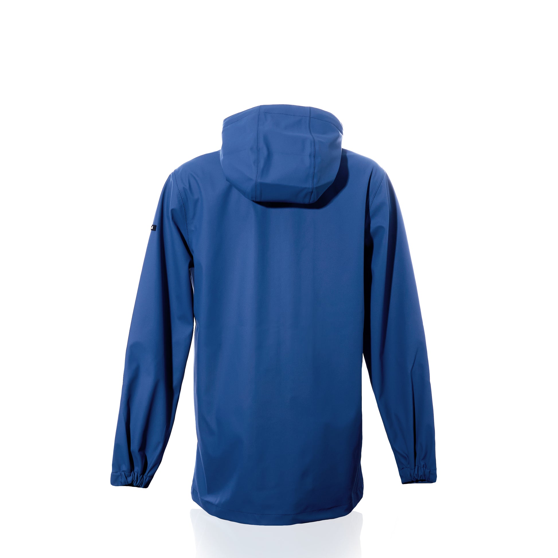 Harborside Waterproof Raincoat - High Tide by Batela USA Inc, shown from the back in blue with a waterproof shell, long sleeves, and elastic cuffs—ideal for coastal adventures—displayed on a plain white background. by Sea Bags