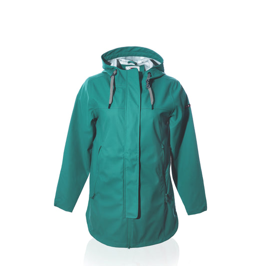 Harborside Waterproof Raincoat - Teal by Batela USA Inc, a unisex waterproof shell jacket featuring a hood with adjustable drawstrings, front zipper, and two side pockets, displayed on a white background. by Sea Bags