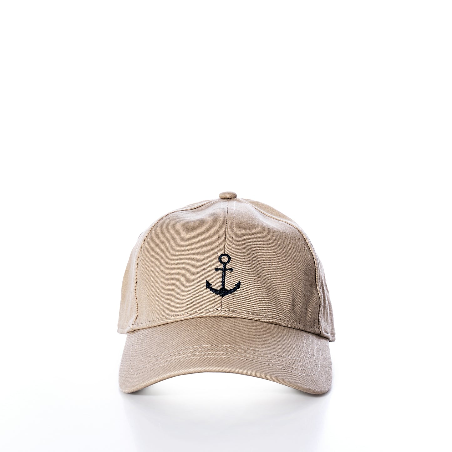 The Batela USA Inc Anchor Baseball Hat - Beige features an embroidered anchor emblem on the front and offers stylish sun protection, displayed against a white background. by Sea Bags