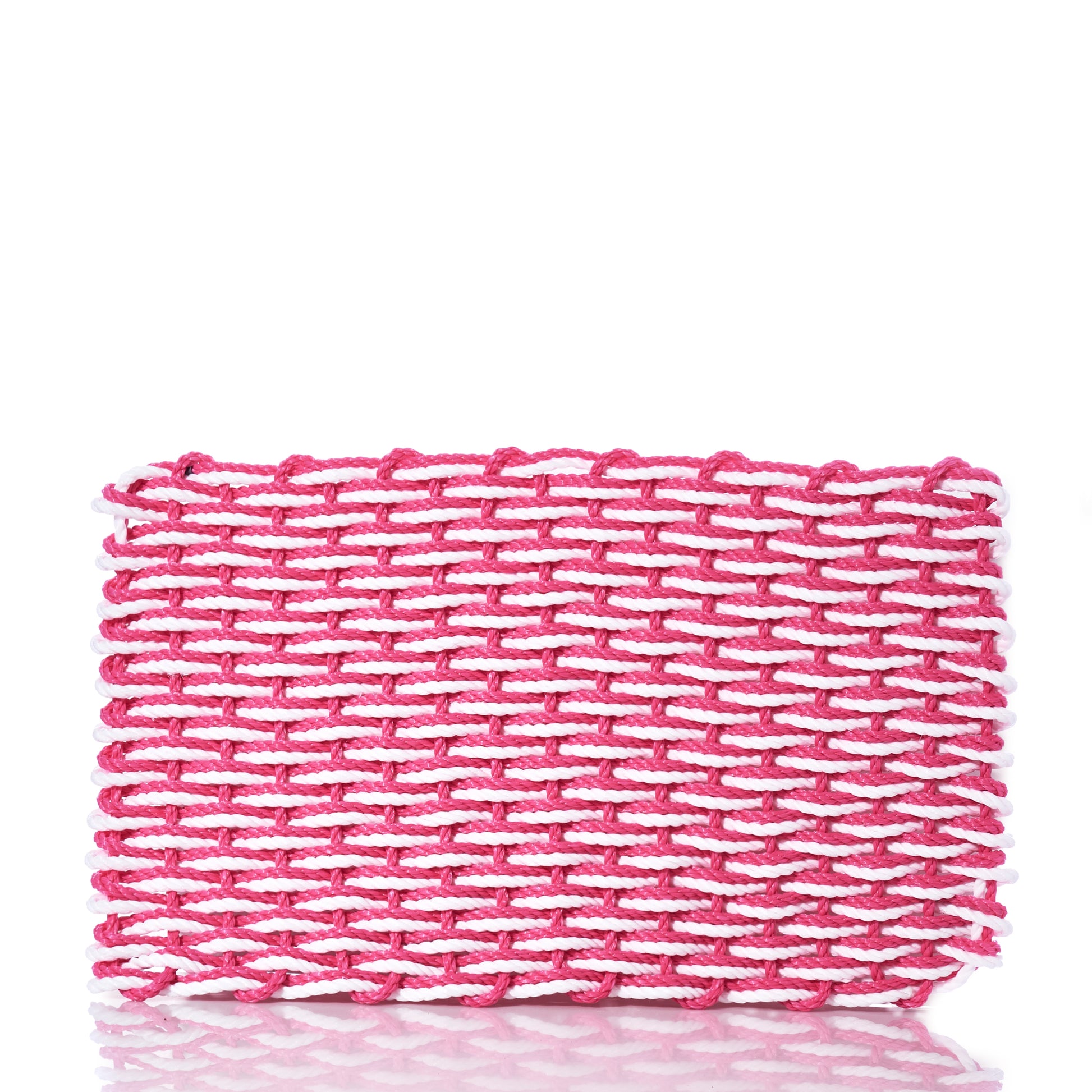 The Fisherman Rope Mat - Pink  White from Advanced Industrial Solutions Inc is an eco-friendly woven mat crafted from pink and white yarn, shown against a white background. by Sea Bags