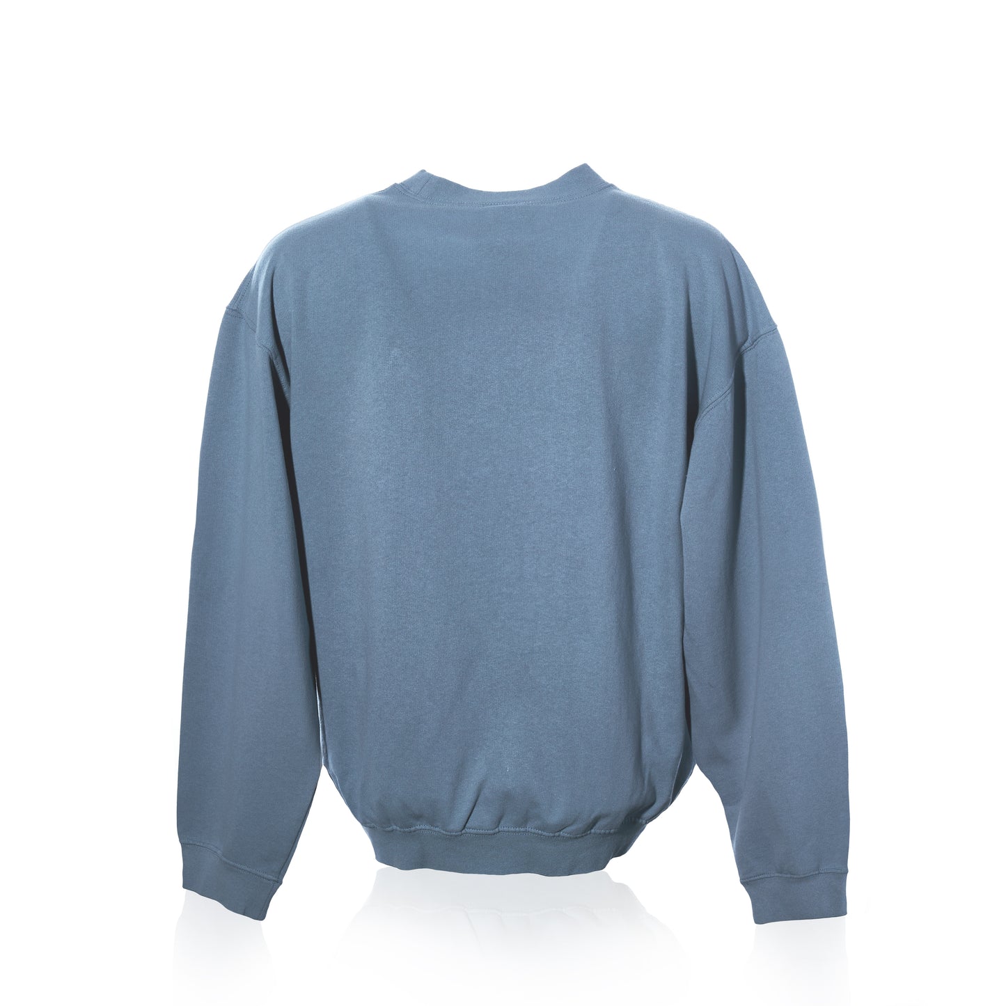 The Soft As A Grape Crewneck Pullover - Denim Maine Anchor is displayed from the back against a white background, showcasing its classic coastal-inspired denim-blue design. by Sea Bags