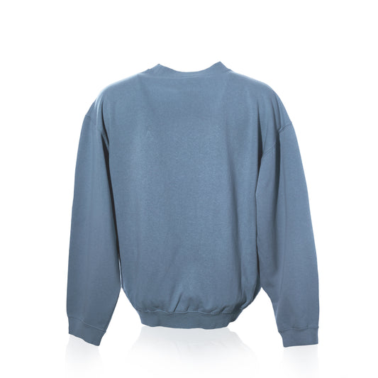 The Soft As A Grape Crewneck Pullover - Denim Maine Anchor is displayed from the back against a white background, showcasing its classic coastal-inspired denim-blue design. by Sea Bags