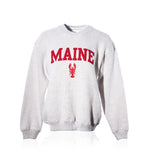 Soft As A Grape’s Popcorn Fleece Pullover in Oatmeal features bold red “MAINE” lettering and an eye-catching Maine Lobster graphic on the front, celebrating coastal heritage. Shown here against a white background.