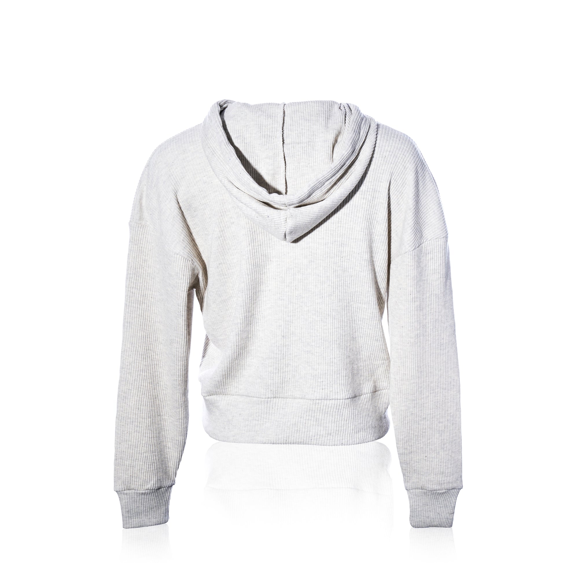 The Soft As A Grape Ribbed Hoodie Pullover - Oatmeal Anchor is shown from the back against a white background. This hoodie features long sleeves, a ribbed texture, and a relaxed fit for effortless coastal style. by Sea Bags
