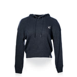 The Soft As A Grape Ribbed Hoodie Pullover - Navy Anchor features a dark navy blue knit and long sleeves, with a drawstring hood and a small white anchor logo embroidered on the left chest—perfect for achieving that classic coastal style. by Sea Bags