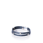A Classic Cork Bracelet - Stripe Bands on Gray by Elisabetta Studio, featuring a nickel-free magnetic clasp and silver accents, displayed on a white background. by Sea Bags