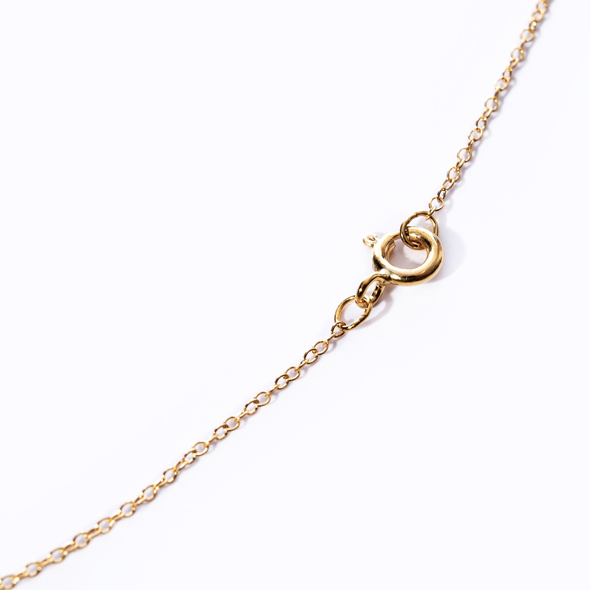 Close-up of the Maine Yoga Jewelry Pendant Necklace - Large Oyster Bronze, featuring a thin gold chain with a spring ring clasp against a white background—perfect for pairing with coastal jewelry or layering beside other necklaces. by Sea Bags