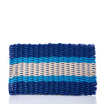 Fisherman Rope Mat by Advanced Industrial Solutions Inc—rectangular and woven with horizontal stripes in blue, light blue, and tan, crafted with the same care as a Maine mat and displayed on a white background. by Sea Bags