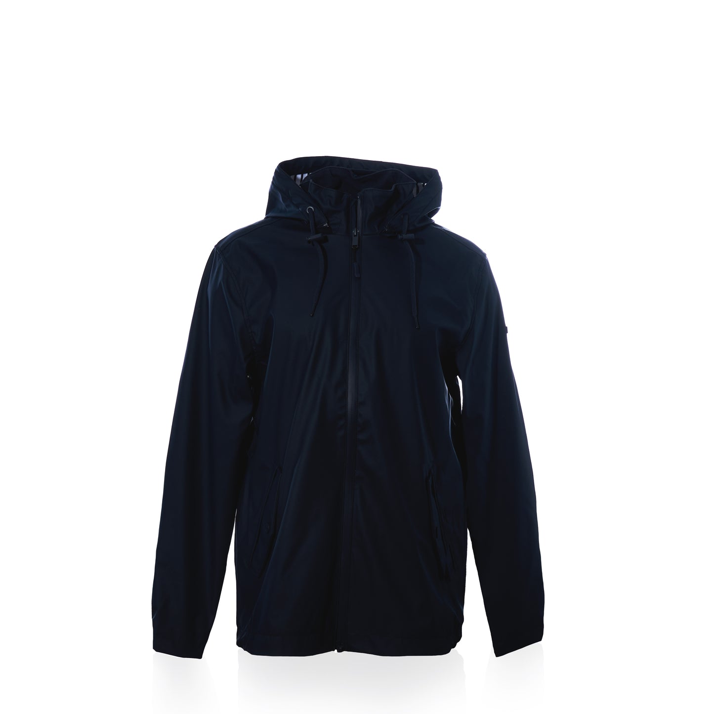 A navy waterproof raincoat by Batela USA Inc, featuring buttons and pockets, displayed on a white background. by Sea Bags