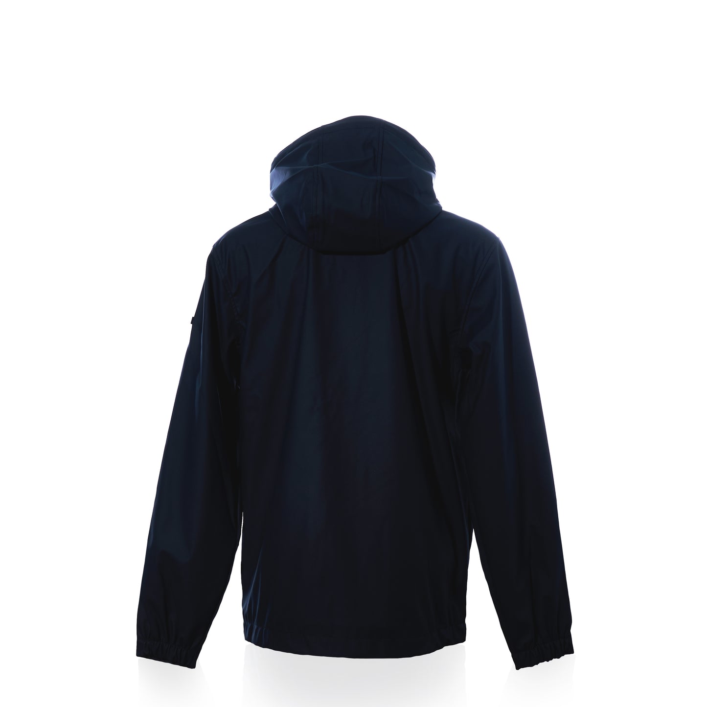 A navy unisex raincoat called Waterproof Raincoat Button Pocket by Batela USA Inc is shown from the back against a white background. by Sea Bags