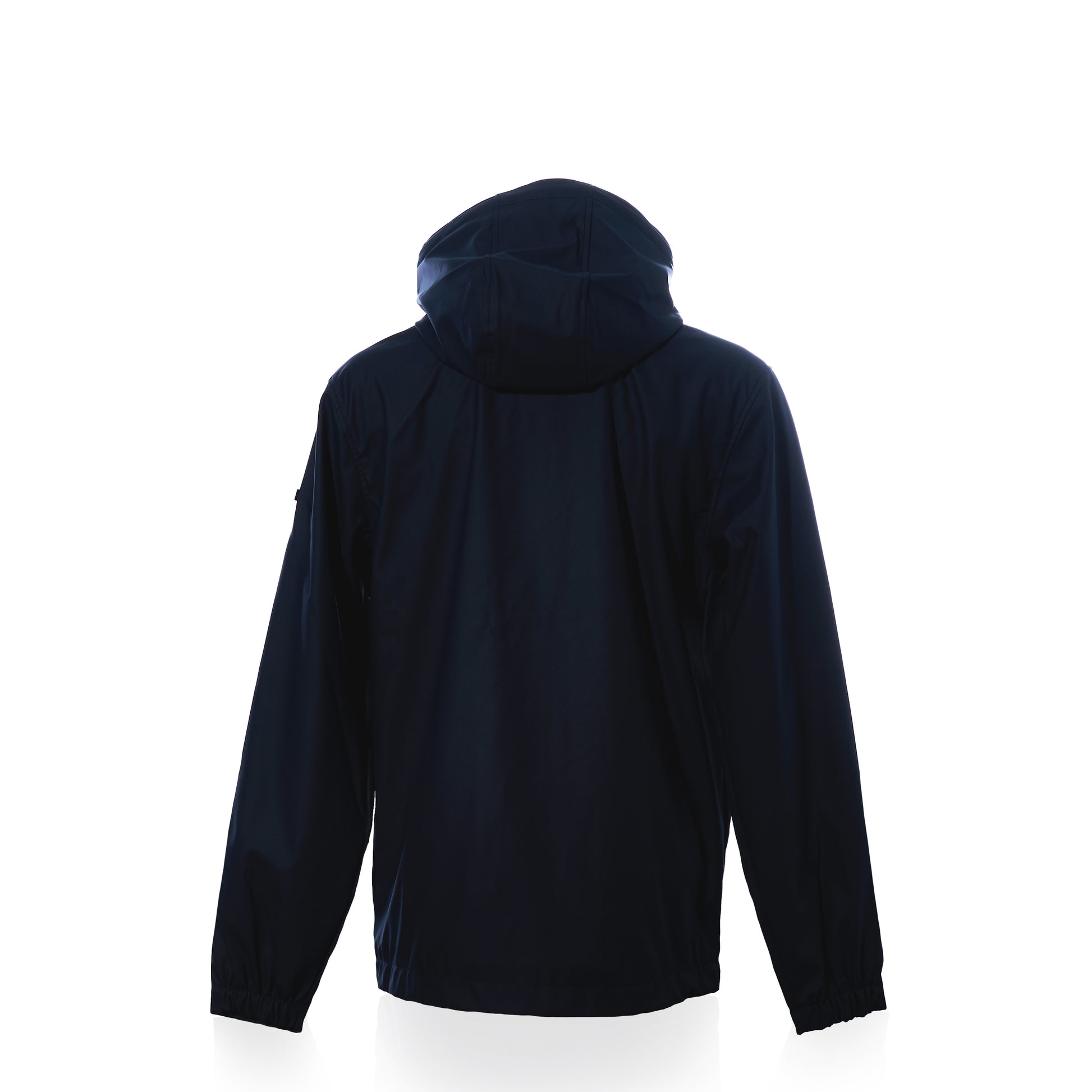 A navy unisex raincoat called Waterproof Raincoat Button Pocket by Batela USA Inc is shown from the back against a white background. by Sea Bags