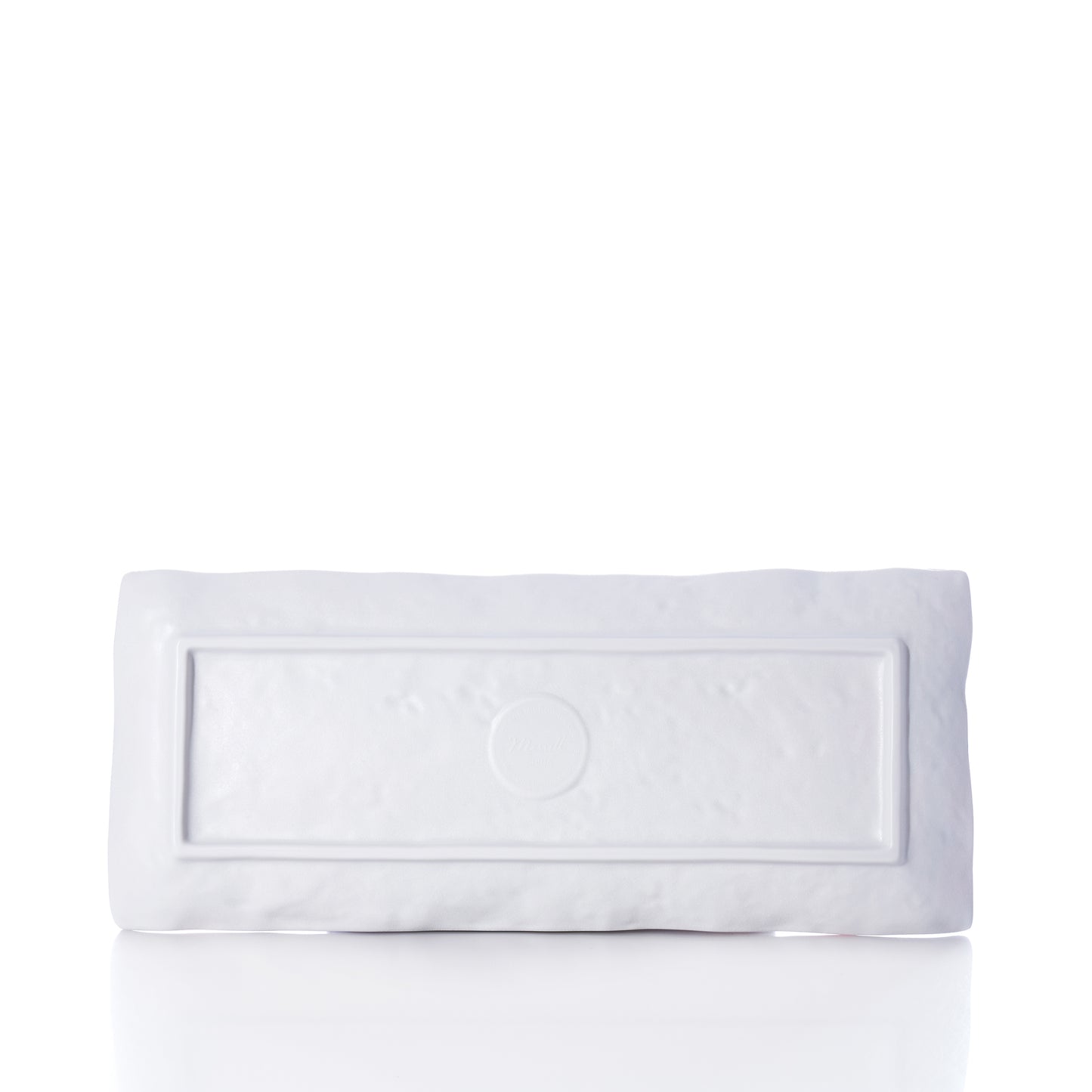 Introducing the Nautical Buoys Appetizer Tray by Merritt International Inc dba Merritt Designs—a rectangular white ceramic platter featuring a raised border and a circular nautical motif at its center, elegantly presented against a white background. by Sea Bags