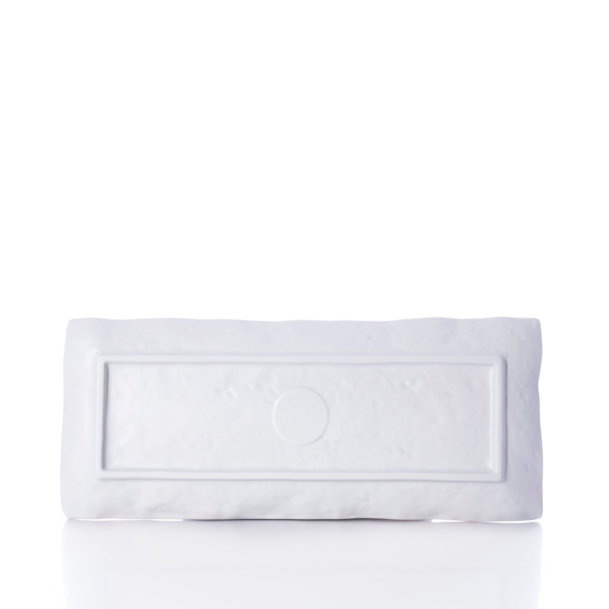 Introducing the Nautical Buoys Appetizer Tray by Merritt International Inc dba Merritt Designs—a rectangular white ceramic platter featuring a raised border and a circular nautical motif at its center, elegantly presented against a white background. by Sea Bags