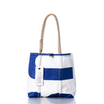Sea Bags Vintage USA Handbag shown against a white background, featuring white and blue colors, sturdy hemp rope handles, and a Sea Bags tag; its classic design captures timeless American charm. by Sea Bags