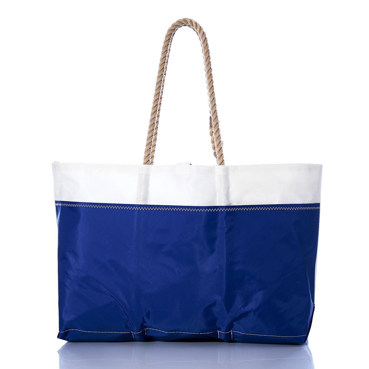 Sea Bags Vintage Etchells Ogunquit Beach Tote, crafted from recycled sail cloth with rope handles and inspired by vintage Etchells designs, displayed against a white background. by Sea Bags