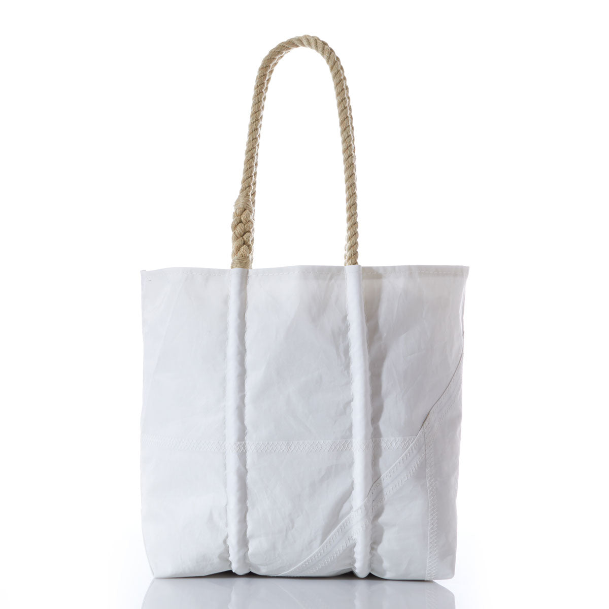 Sea Bags Multicolor Starfish Medium Tote with Clasp and Hanging Pocket, featuring textured sailcloth-inspired fabric and two sturdy beige rope handles, photographed against a white background. by Sea Bags