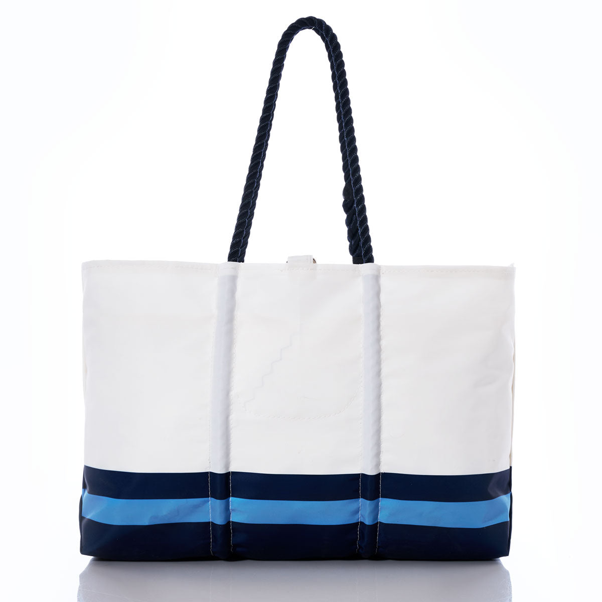 Tennessee Titans Tailgate Tote by Sea Bags, featuring two navy rope handles and two horizontal blue stripes near the bottom, crafted from recycled sail cloth, shown against a white background. by Sea Bags