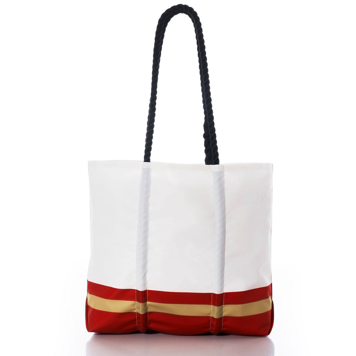 Carry your essentials in style with the Sea Bags San Francisco 49ers Medium Tote. Crafted from durable recycled sail cloth, this eco-friendly white bag is accented with bold red and gold horizontal stripes at the bottom—a tribute to the 49ers—and finished with two sturdy black rope handles, making it perfect for everyday use. by Sea Bags