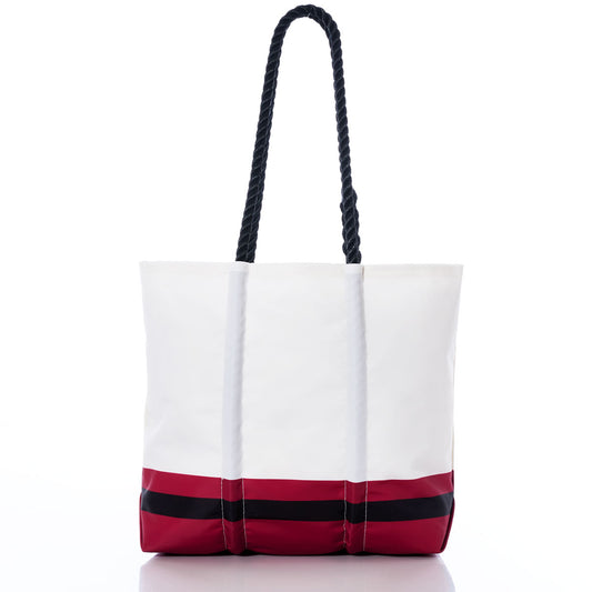 Sea Bags Arizona Cardinals Medium Tote featuring black rope handles, a red bottom trim, and a black horizontal stripe near the base, crafted from recycled sail cloth and shown against a white background. by Sea Bags