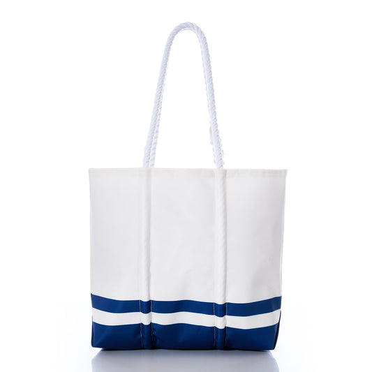 Indianapolis Colts Medium Tote by Sea Bags, crafted from recycled sail cloth with rope handles and two horizontal navy blue stripes near the bottom, shown against a white background. by Sea Bags