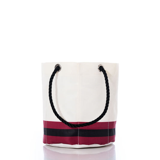 Arizona Cardinals Beverage Bucket by Sea Bags—crafted from white canvas with black rope handles and bold red and black stripes along the bottom, displayed on a white background—a stylish, sustainable cooler perfect for game day or everyday use. by Sea Bags