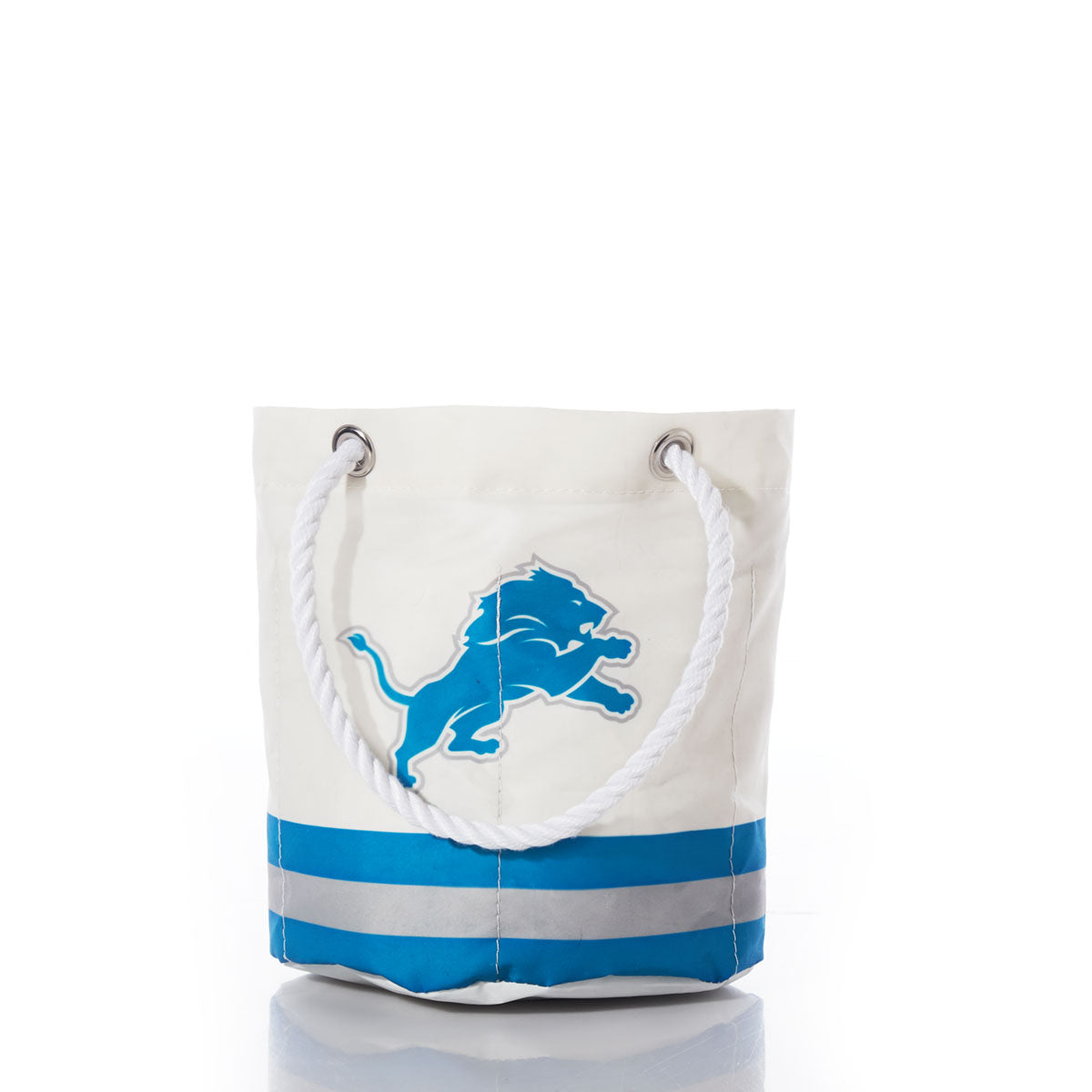 Sea Bags’ Detroit Lions Beverage Bucket features a distinctive blue lion logo and two bold horizontal blue stripes near the base—this bucket combines stylish design with sturdy functionality, perfect for showing your Lions pride. by Sea Bags
