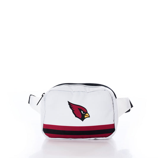 The Sea Bags Arizona Cardinals Belt Bag showcases the team’s logo on the front, accented with red and black stripes near the bottom and finished with a black adjustable strap—making this officially licensed NFL accessory a must-have for any fan. by Sea Bags
