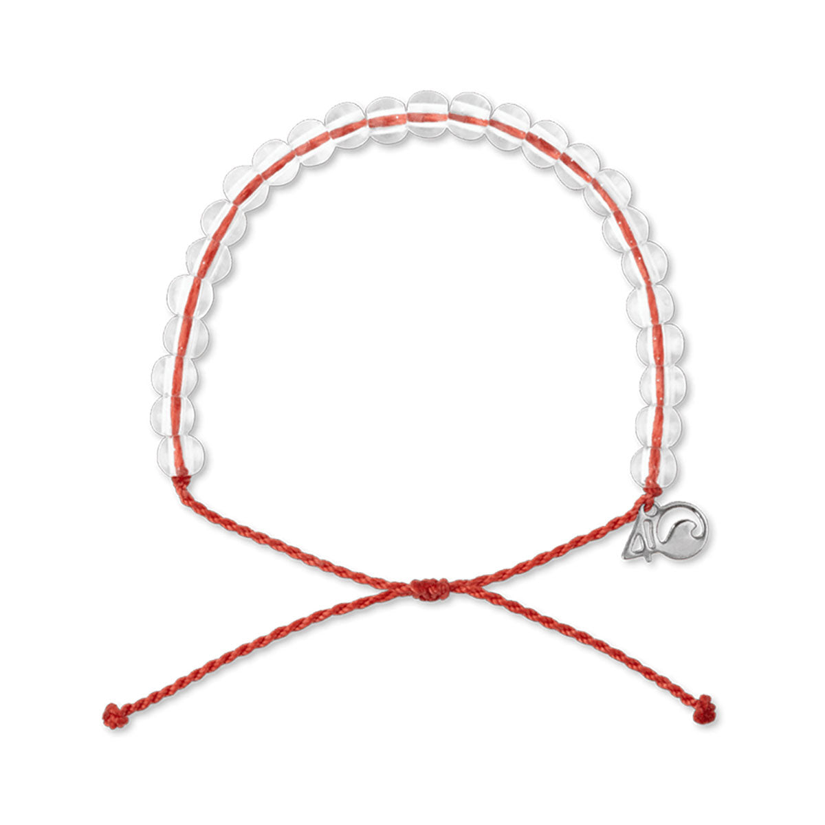 Introducing the 4ocean Beaded Bracelet - Coral Reef by 4ocean: Featuring clear round beads, a red adjustable string, and a small round silver charm, this plastic-free bracelet symbolizes your dedication to protecting a clean ocean. by Sea Bags